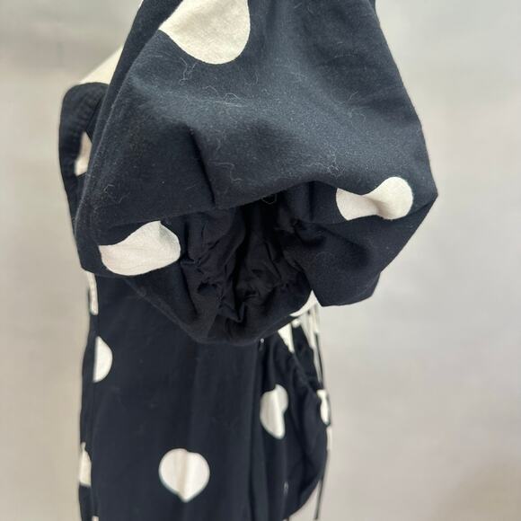 H&M Black Polka Dot Midi Dress Puff Sleeve Sweetheart Neckline Size XL - Picture 15 of 16